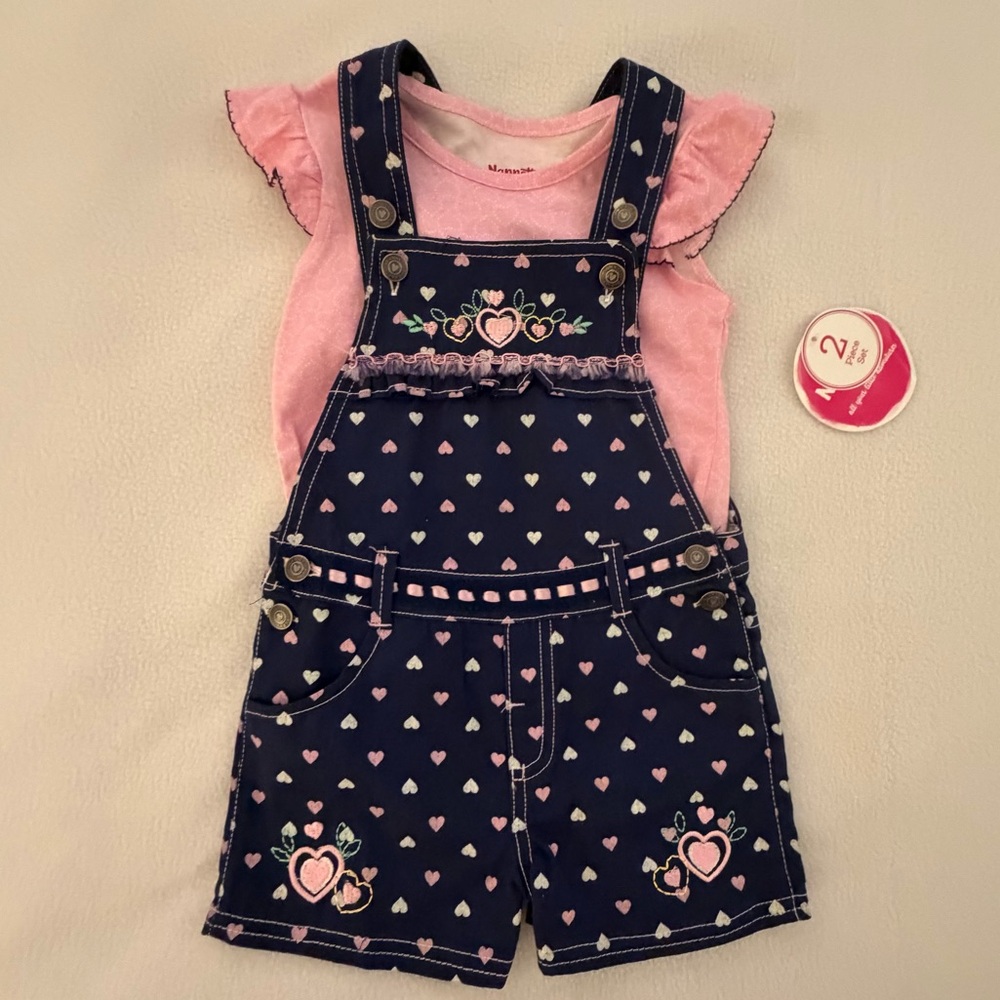 Nannette Kids Pink Heart Overall Set
